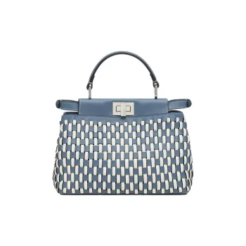 FENDI Peekaboo Calfskin Shoulder Bag Crossbody Bag Handbag Mini Women's White/Blue