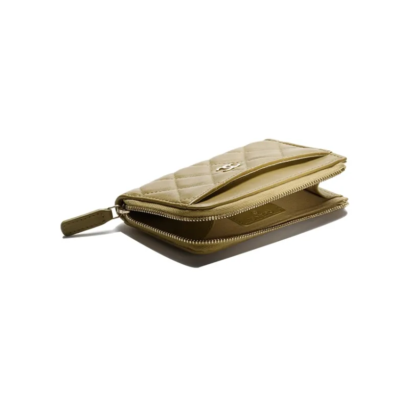 CHANEL Sheepskin Card Holder Women's Green-3