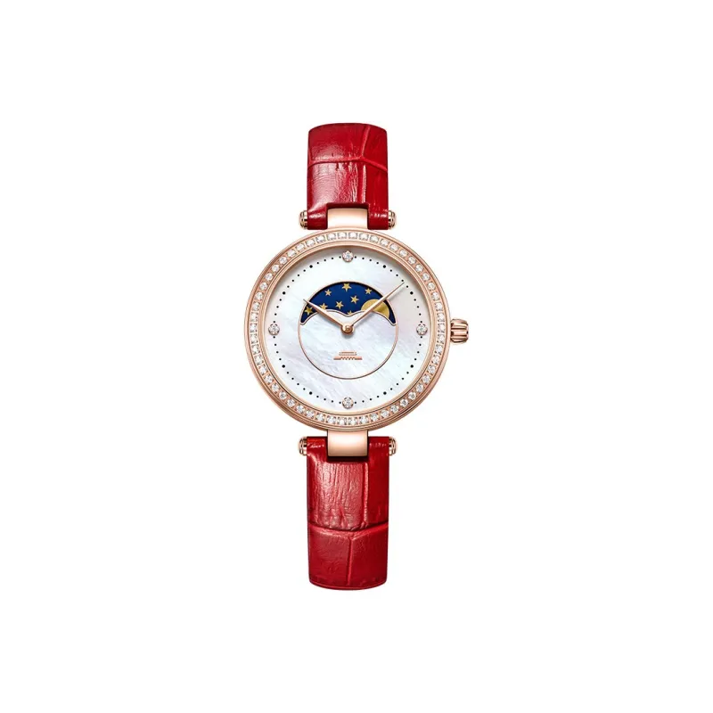 Beijing Automatic Mechanical Movement Genuine Leather Strap Watch Women's Watch White Dial Red   BL020519-1