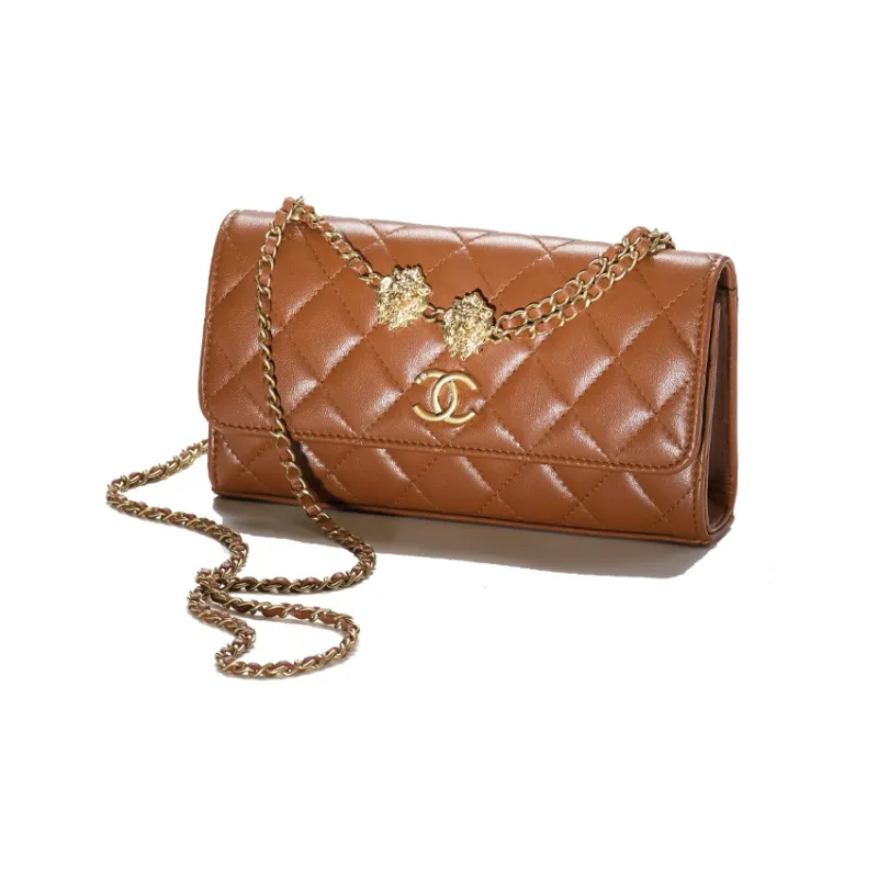 CHANEL Sheepskin Shoulder Bag, Crossbody Bag Women's Light Brown-1