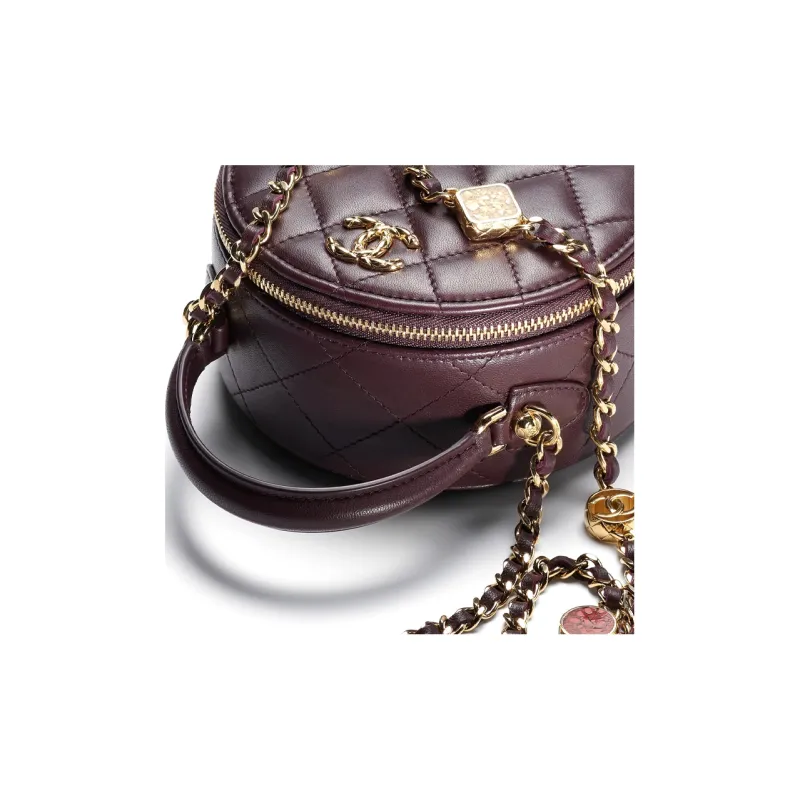 CHANEL Lambskin Shoulder Bag, Crossbody Bag, Handbag Women's Dark Purple-3