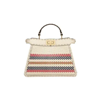 FENDI Peekaboo ISeeU Woven Calfskin Shoulder Bag Crossbody Bag Handbag Small Size Women's Multicolor
