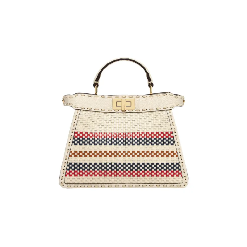 FENDI Peekaboo ISeeU Woven Calfskin Shoulder Bag Crossbody Bag Handbag Small Size Women's Multicolor-0