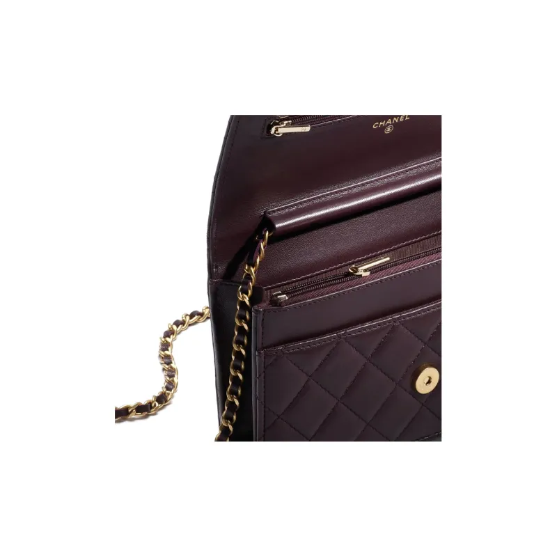 CHANEL Sheepskin Shoulder Bag, Crossbody Bag Women's Dark Purple-2