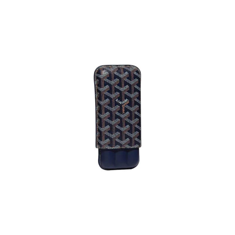 GOYARD Churchill Canvas With Heifer Skin Dog's Teeth Cigar Box Bag Merch Unisex Marine Blue-0
