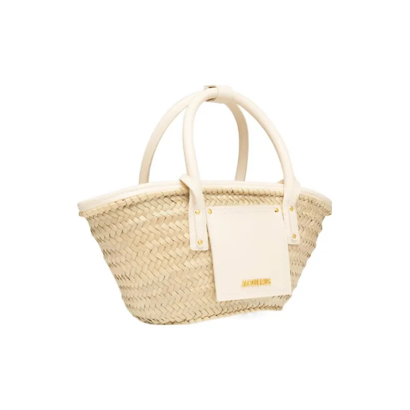 Jacquemus Le Petit Panier Soli Natural Palm & Cow Leather Beach Basket Bag, Handbag Mini Women's Ivory/Natural-1
