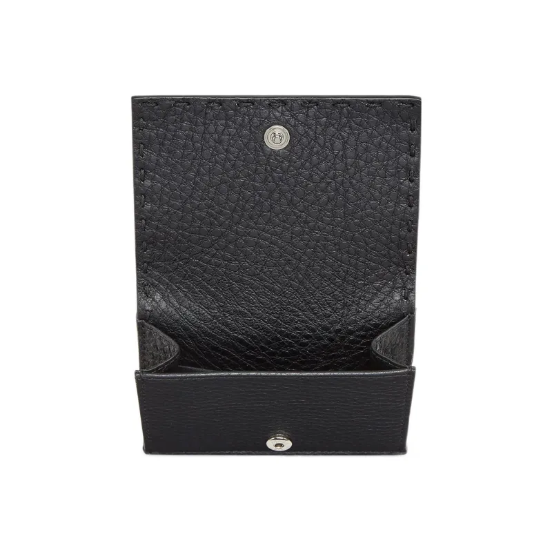FENDI Calfskin Card Holder Wallet Men's Black-3