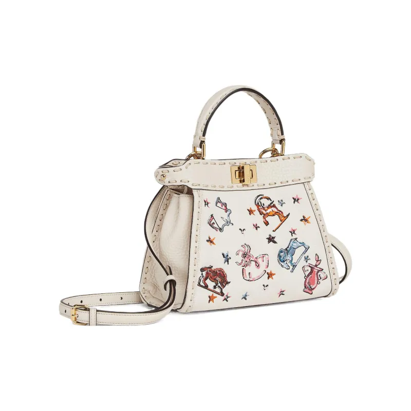 FENDI Peekaboo ISeeU Canvas With Calfskin Shoulder Bag Crossbody Bag Handbag Small Size Women's White/Multicolor-1