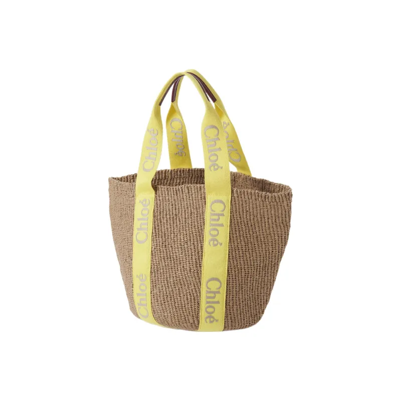 Chloe Woody Calfskin Basket Bag, Handbag, Shoulder Bag Tubas Women's Beige/Yellow-1