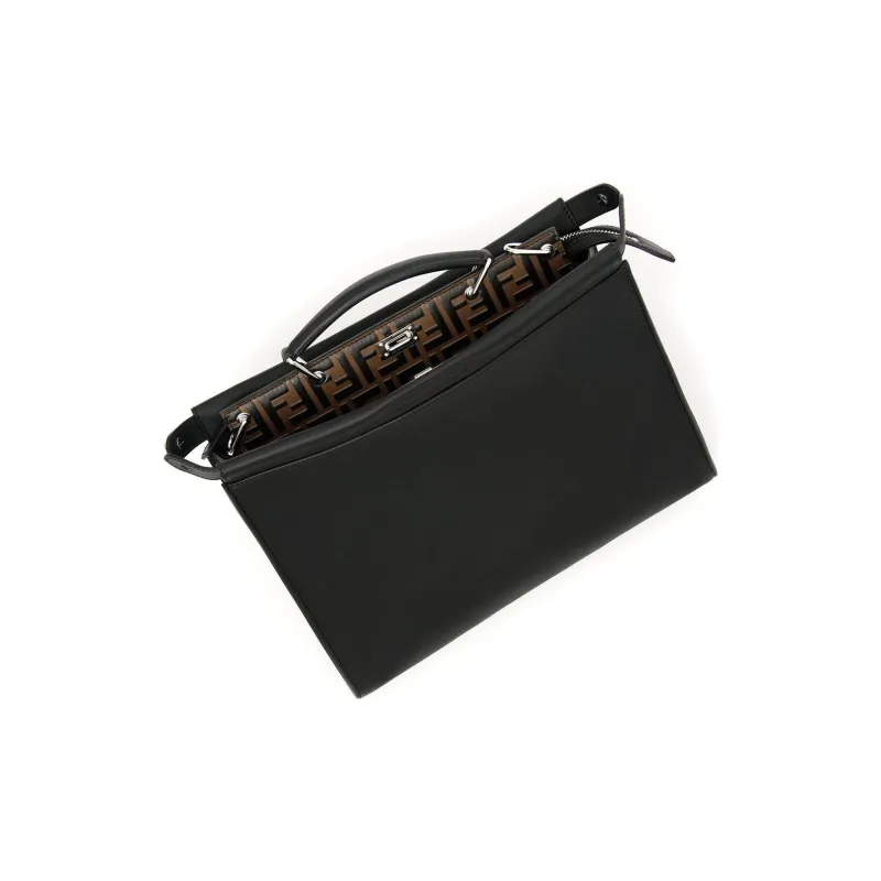FENDI Peekaboo Leather Briefcase Shoulder Bag Crossbody Bag Handbag Regular Men's Black-4