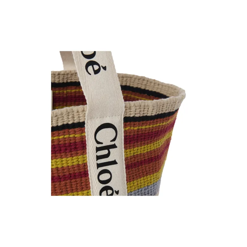 Chloe Woody Wool Blend With Calfskin Detail Tote Bag Shopping Bag Shoulder Bag Handbag Large Size Women's Multicolor-4