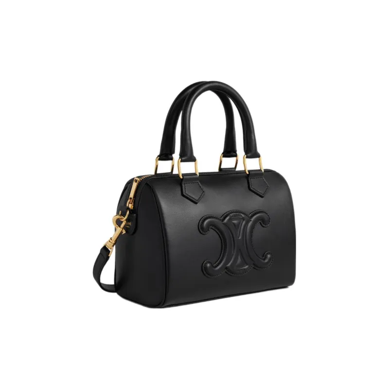 CELINE Cuir Triomphe Smooth Calf Leather Boston Bag, Shoulder Bag, Crossbody Bag, Handbag Small Size Women's Black-1