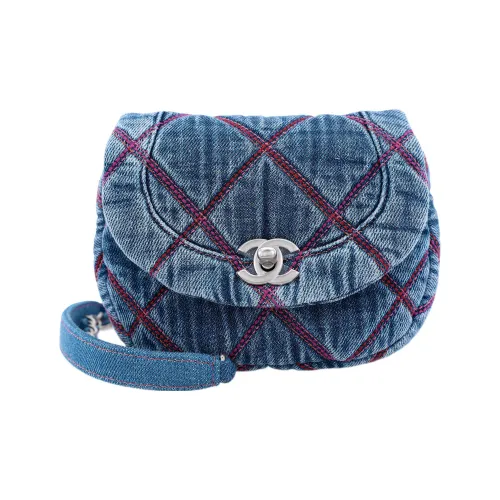 CHANEL Denim Saddle Bag, Crossbody Bag Mini Women's Blue