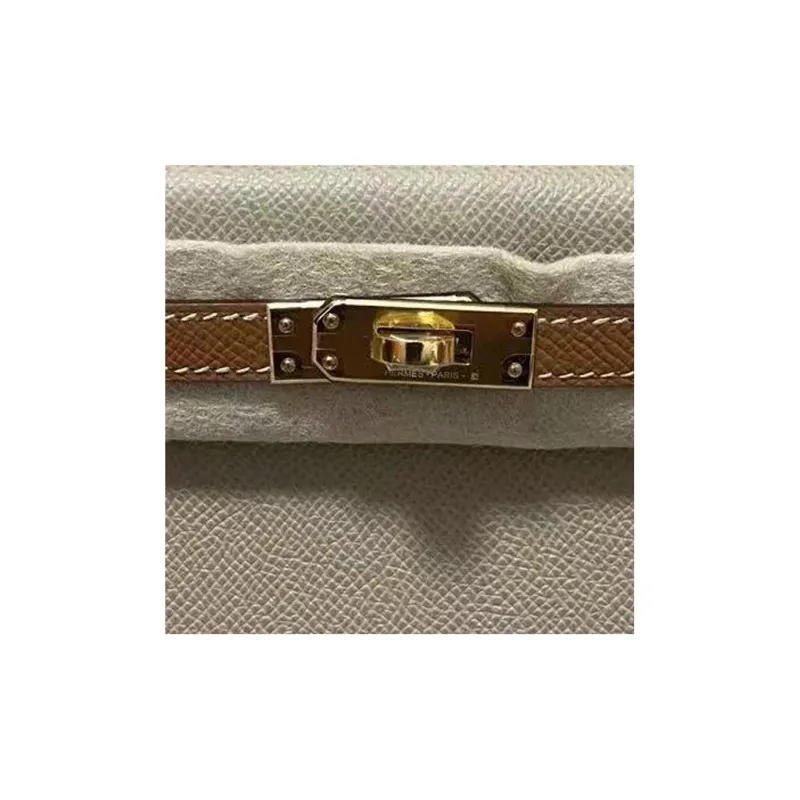 HERMES Mini Kelly Generation 1 Epsom Leather One Shoulder Handbags Mini Women's Cardigan Gray With Gold Brown-1