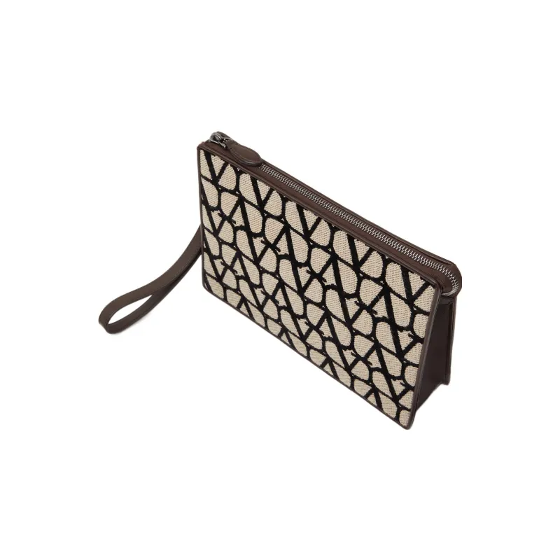 Valentino Leather Detail Wrist Bag Clutch Men's Beige/Black-4
