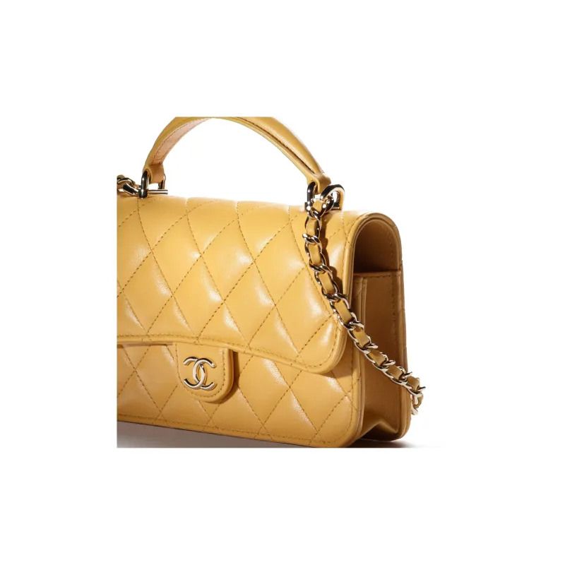 CHANEL WOC Sheepskin Handbag, Shoulder Bag, Crossbody Bag Women's Yellow-2