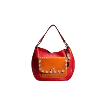 COACH Mae Leather Hobo Bag, One Shoulder Handbag Large Size Women's Orange Red