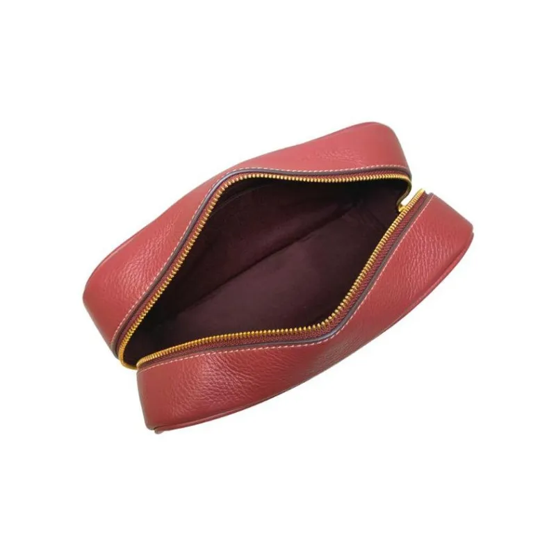 COACH Ellis Recycled Nylon Twill Refined Pebbled Leather Clutch Makeup Bag Small Size Women's Burgundy-4
