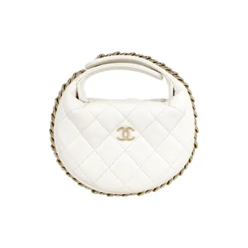 CHANEL 23C Early Spring Sheepskin Clutch Crescent Bag Handbag Mini Women's White