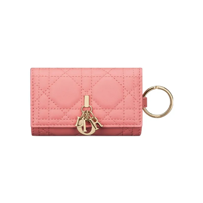 DIOR Lady Dior Lambskin Key Pouch Women's Light Pink-0