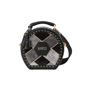 GUCCI Velvet Patchwork Leather Storage Box Handbag Shoulder Bag Crossbody Bag Mini Men's Black