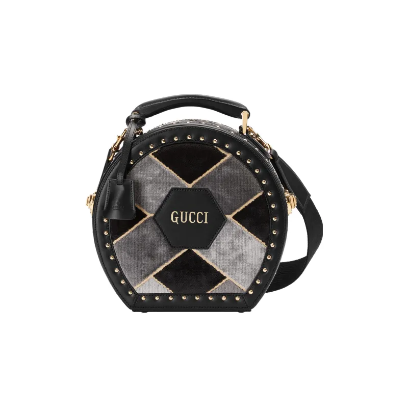 GUCCI Velvet Patchwork Leather Storage Box Handbag Shoulder Bag Crossbody Bag Mini Men's Black-0