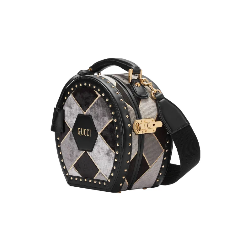 GUCCI Velvet Patchwork Leather Storage Box Handbag Shoulder Bag Crossbody Bag Mini Men's Black-1