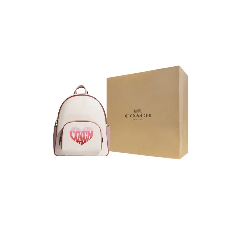 COACH Court Cow Leather With Textile Backpack Large Size Women's White & Pink-5