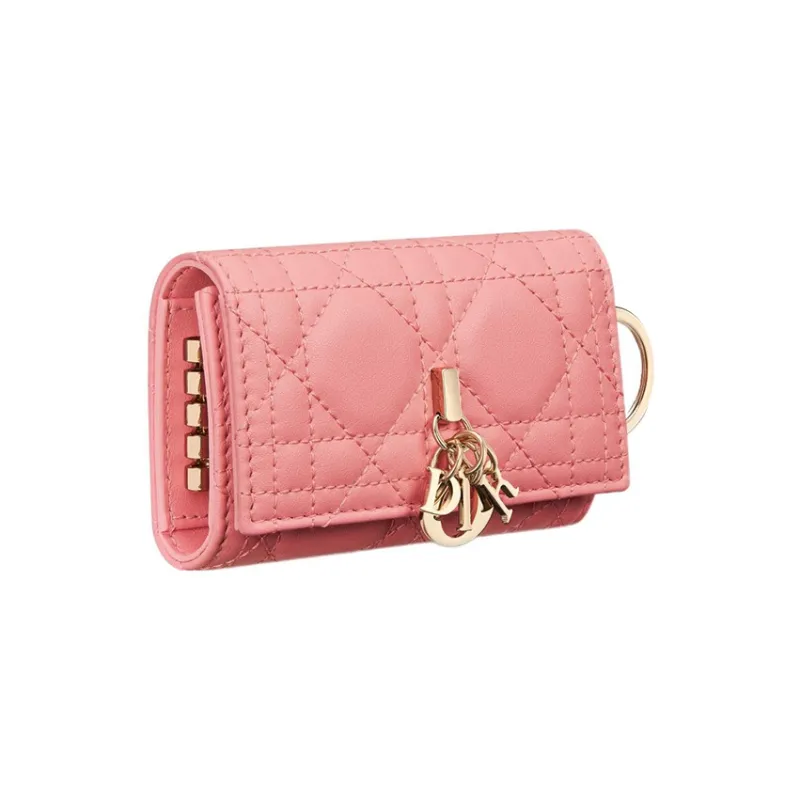 DIOR Lady Dior Lambskin Key Pouch Women's Light Pink-1