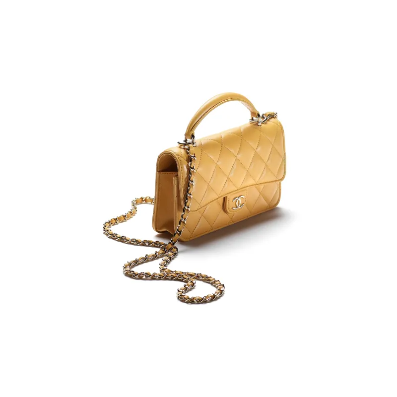 CHANEL WOC Sheepskin Handbag, Shoulder Bag, Crossbody Bag Women's Yellow-1