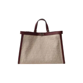 FENDI Peekaboo Canvas With Leather Tote Bag Shopping Bag Shoulder Bag Handbag Medium Size Women's Beige/Brown