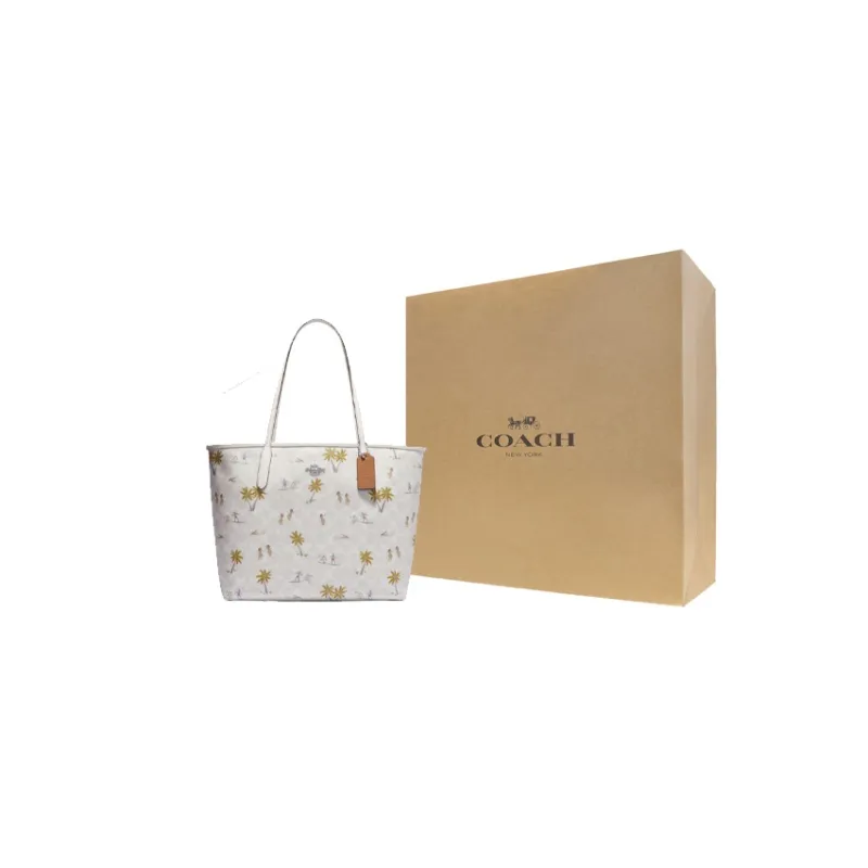 COACH City Leather Tote Bag, Shopping Bag, Tote Handbag, Shoulder Bag Women's White-5