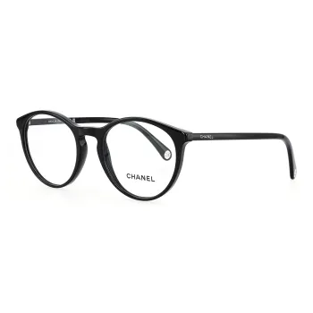 CHANEL Plate Frame Oval Eyeglass Frames Unisex Black