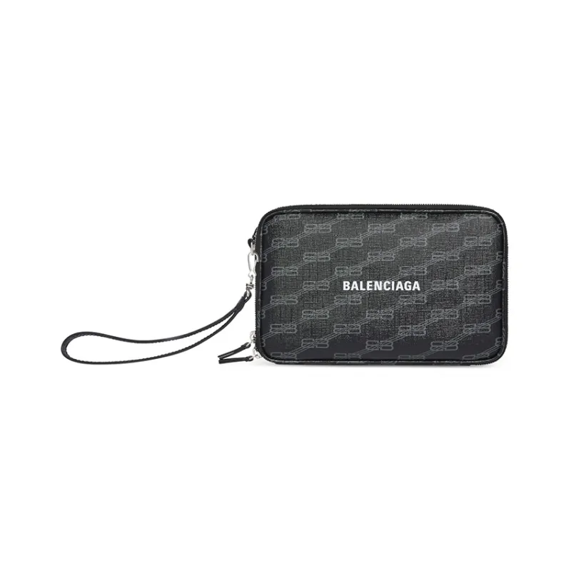 Balenciaga Coated Canvas Wrist Bag Clutch Men's Black-0