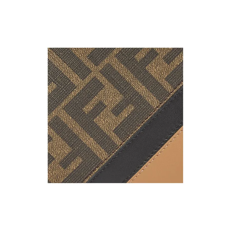 FENDI Fabric With Leather Business Card Holder Wallet Regular Men's Brown-3
