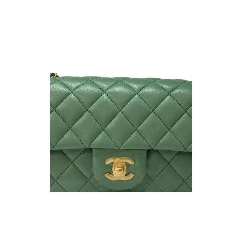 CHANEL Classic Flap CF Sheepskin Flap Bag, Shoulder Bag, Crossbody Bag Women's Green-3