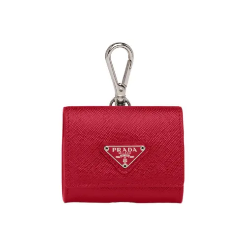 PRADA Saffiano Leather Earphone Case Men's Red