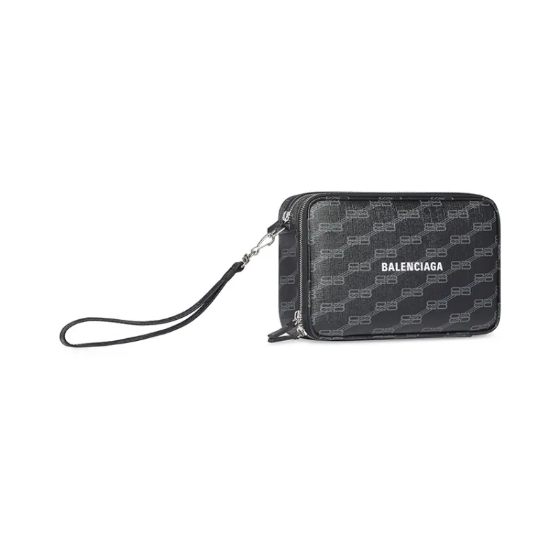 Balenciaga Coated Canvas Wrist Bag Clutch Men's Black-1
