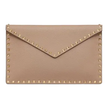Valentino Rockstud Grain Calfskin Envelope Bag, Clutch Regular Women's Light Umber