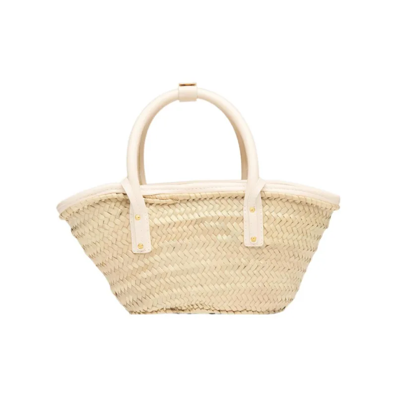 Jacquemus Le Petit Panier Soli Natural Palm & Cow Leather Beach Basket Bag, Handbag Mini Women's Ivory/Natural-2