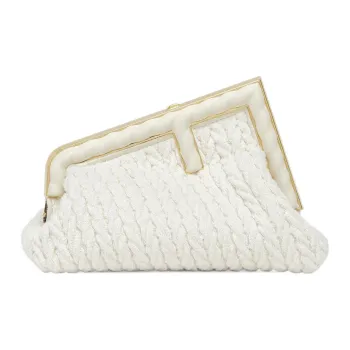 FENDI Fendi First Woven Fabric With Nappa Leather One Shoulder Crossbody Clutches Small Size Women's White