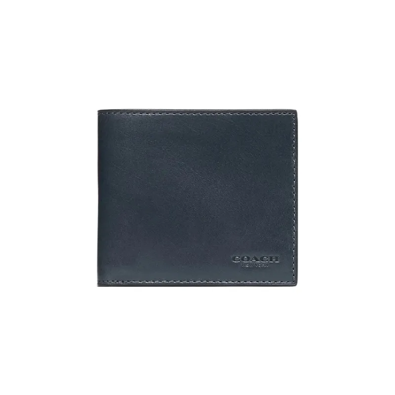 COACH Billfold Wallet Buffalo Leather Coin Purses Wallets Men's Navy-0