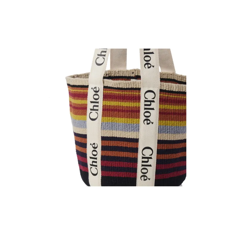 Chloe Woody Wool Blend With Calfskin Detail Tote Bag Shopping Bag Shoulder Bag Handbag Large Size Women's Multicolor-5