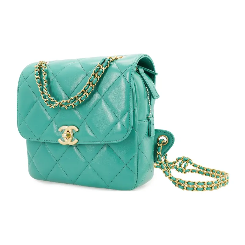 CHANEL 23P SS Sheepskin Backpack Women's Green-1
