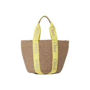 Chloe Woody Calfskin Basket Bag, Handbag, Shoulder Bag Tubas Women's Beige/Yellow