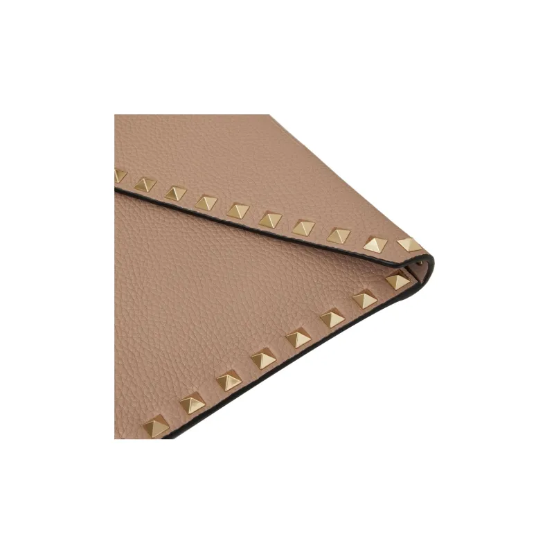Valentino Rockstud Grain Calfskin Envelope Bag, Clutch Regular Women's Light Umber-4