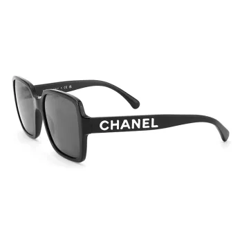 CHANEL Plate Frame Square Sunglasses Unisex Black