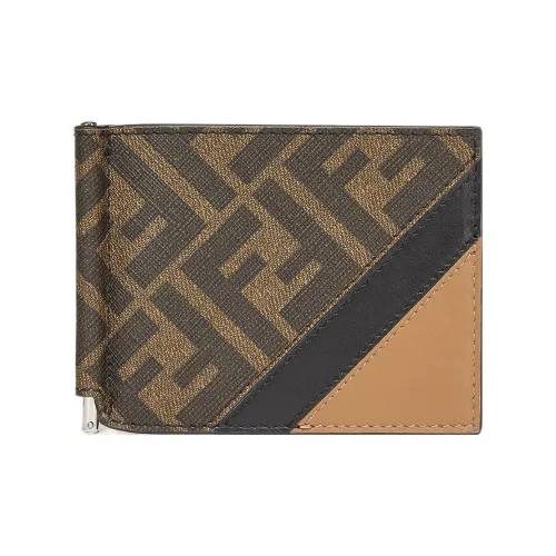 FENDI Fabric With Leather Business Card Holder Wallet Regular Men's Brown
