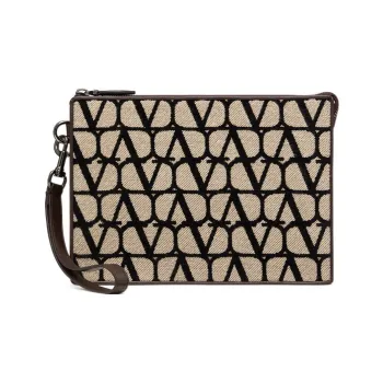 Valentino Leather Detail Wrist Bag Clutch Men's Beige/Black