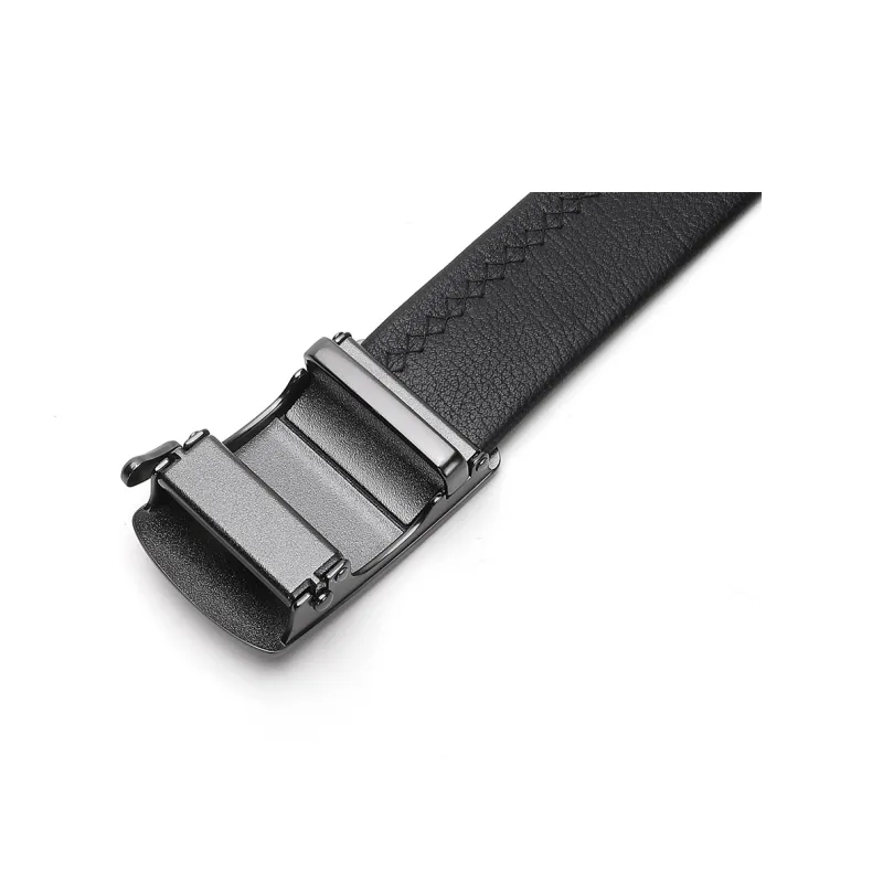 ELLE HOMME Automatic Buckle Belt Wallet Box Top Grain Cow Leather Belt Men's Black Width 3.55cm-4